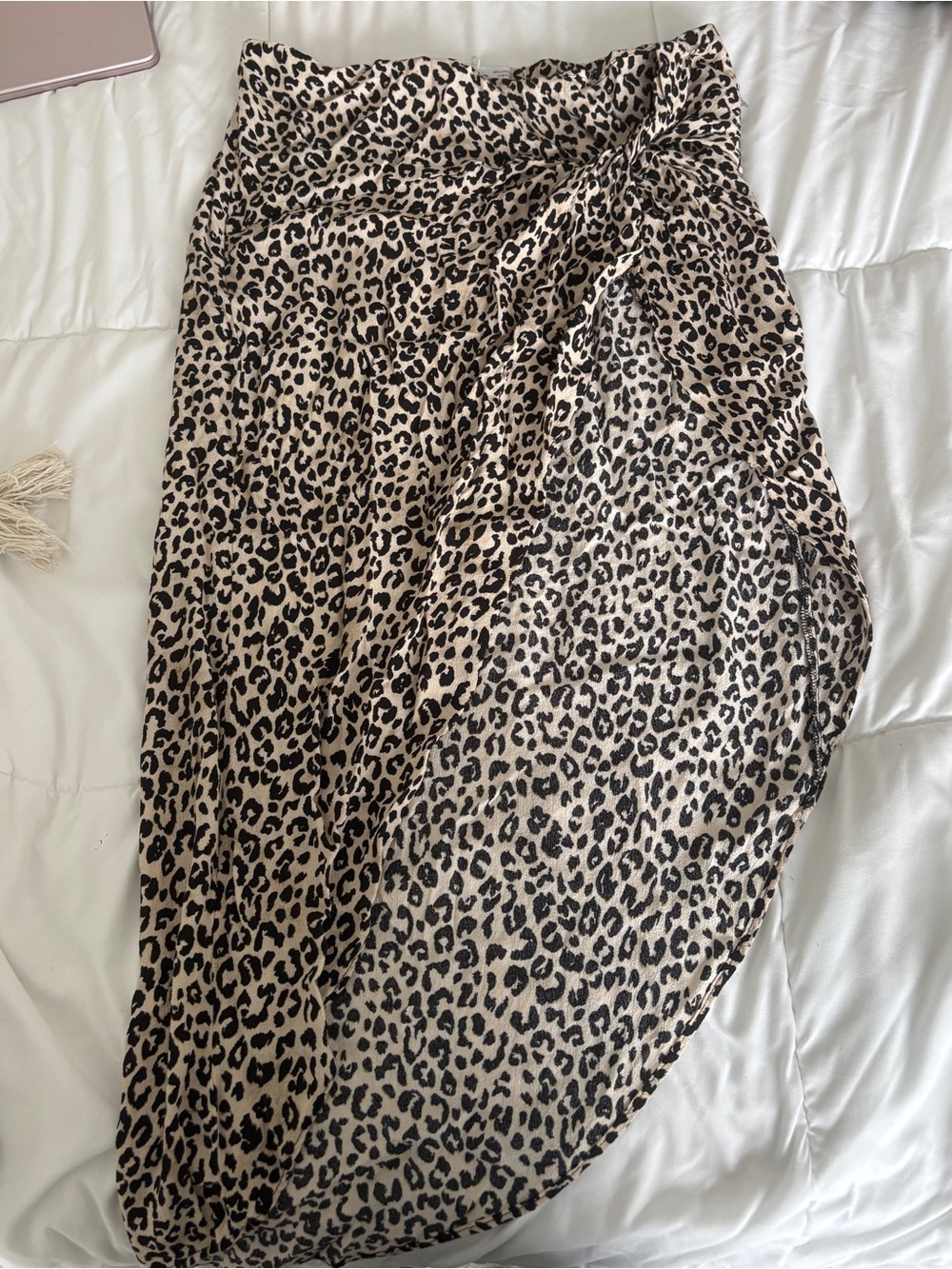 Leopard Print Midi Skirt - Beige and Black